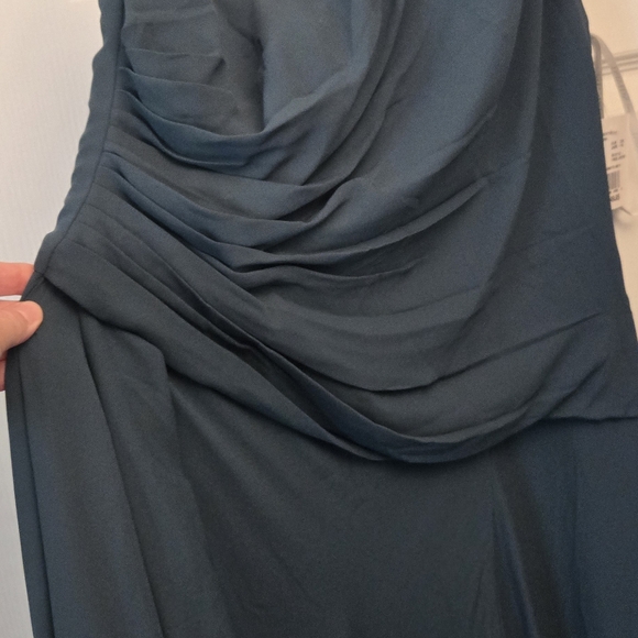 NWT Davids Bridal Georgette Cascade Dress F19832 Size 14 Juniper Green - Picture 11 of 11